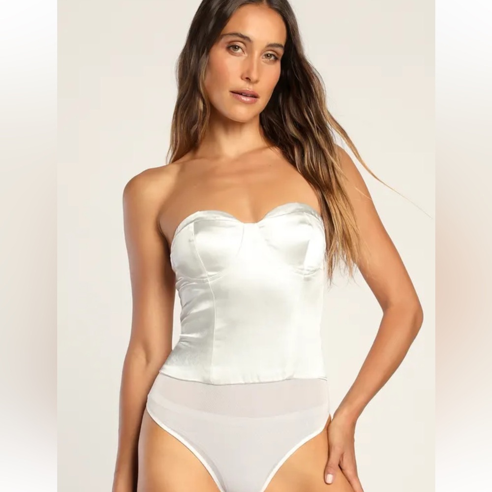 Lulus White Strapless Satin Bustier Bodysuit